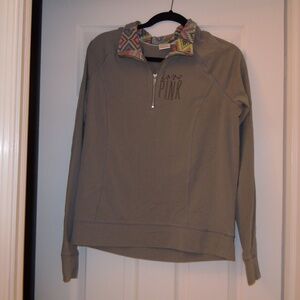 Woman's PINK by Victoria Secret Quarter Zip Gray Pullover-Medium